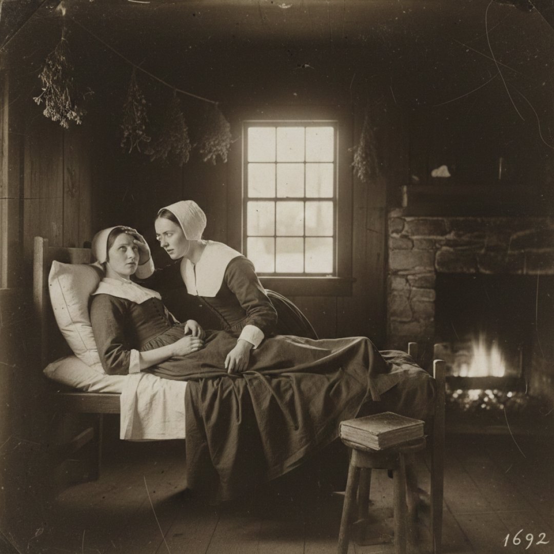 Betty Parris e Abigail Williams em uma casa, em 1692